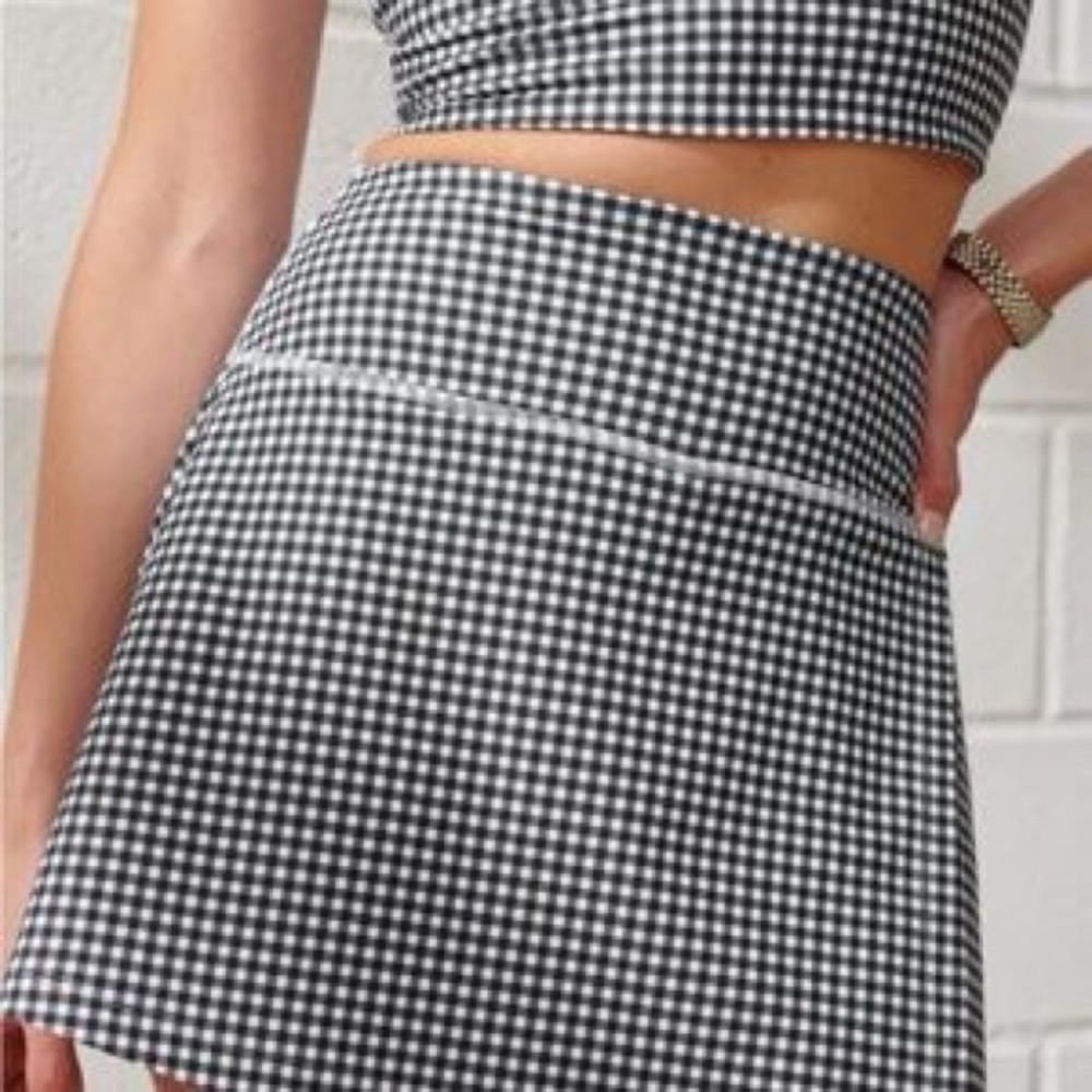 NWT Abercrombie YPB sculptLUX High Rise Lined Wrap Skirt,Black/White Gingham, S - Picture 2 of 10
